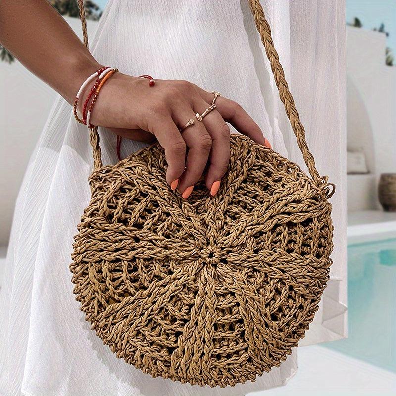 Straw Round Shoulder Bag Beach Vacation Style Crossbody Bag