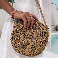 Straw Round Shoulder Bag Beach Vacation Style Crossbody Bag