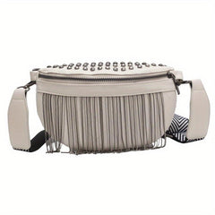Fringe Fanny Pack Gothic Studded Crossbody Bag Women's PU Leather Chest Purse