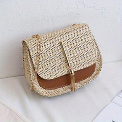 Straw Woven Crossbody Bag Beach Flap Shoulder Bag Rattan Handbag