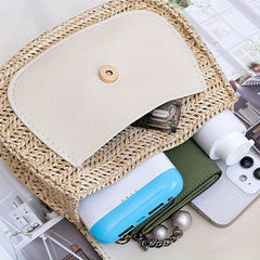 Straw Woven Crossbody Bag Beach Flap Shoulder Bag Rattan Handbag