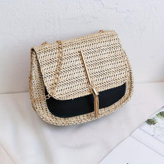 Straw Woven Crossbody Bag Beach Flap Shoulder Bag Rattan Handbag