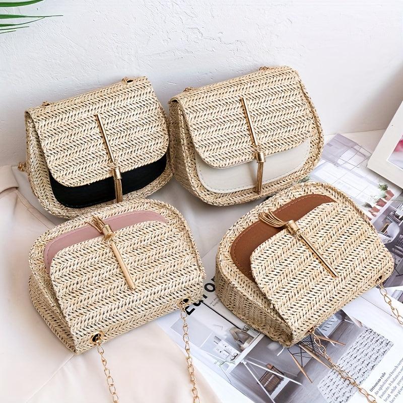 Straw Woven Crossbody Bag Beach Flap Shoulder Bag Rattan Handbag
