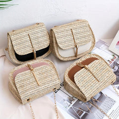 Straw Woven Crossbody Bag Beach Flap Shoulder Bag Rattan Handbag