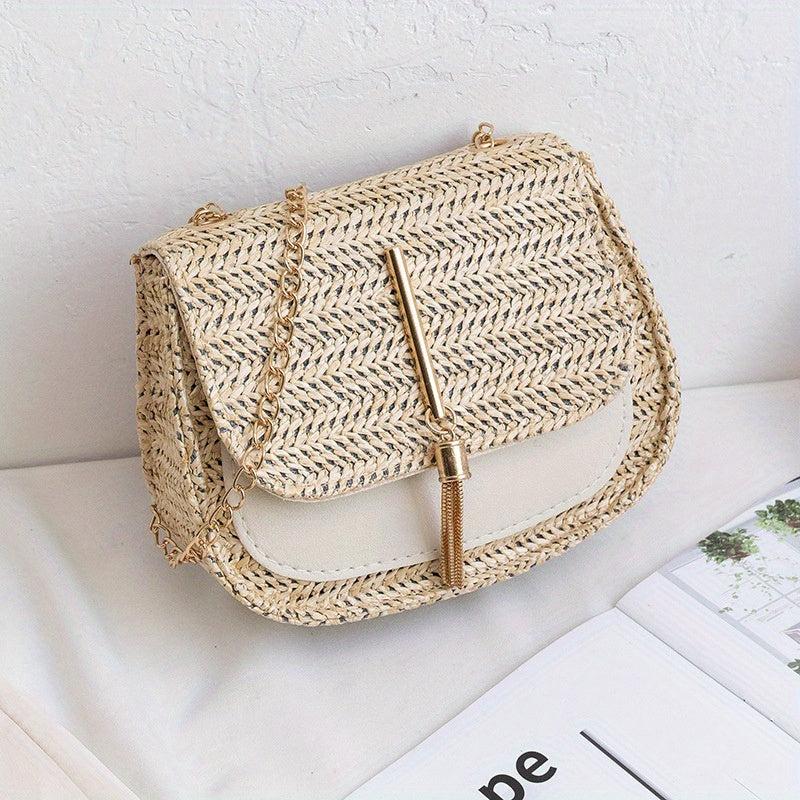 Straw Woven Crossbody Bag Beach Flap Shoulder Bag Rattan Handbag