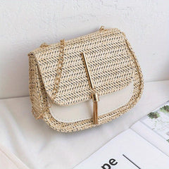 Straw Woven Crossbody Bag Beach Flap Shoulder Bag Rattan Handbag