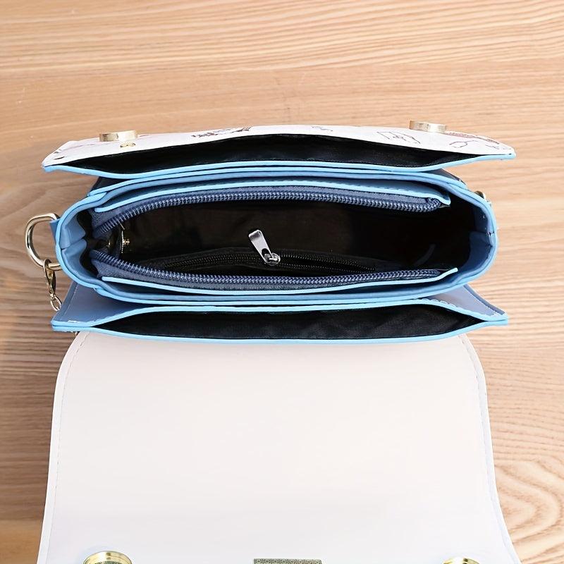Cartoon Pattern Square Shoulder Bag Colorblock Crossbody Bag