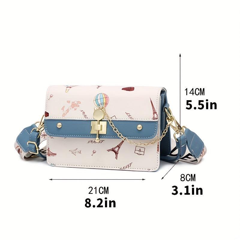 Cartoon Pattern Square Shoulder Bag Colorblock Crossbody Bag
