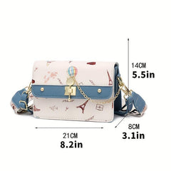 Cartoon Pattern Square Shoulder Bag Colorblock Crossbody Bag