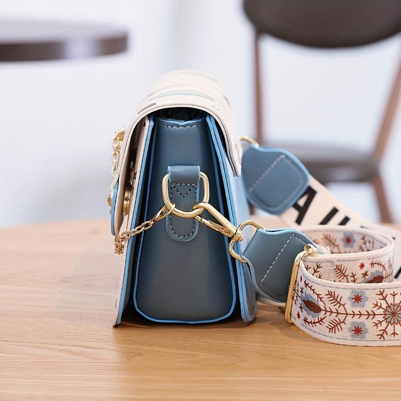 Cartoon Pattern Square Shoulder Bag Colorblock Crossbody Bag
