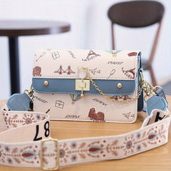 Cartoon Pattern Square Shoulder Bag Colorblock Crossbody Bag