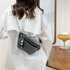 Rhinestone Waist Bag Women Chain Crossbody Y2K PU Chest Purse