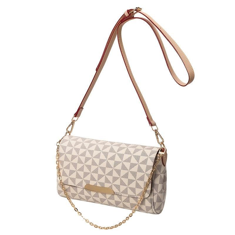 Geometric Pattern Flap Baguette Bag Crossbody Purse