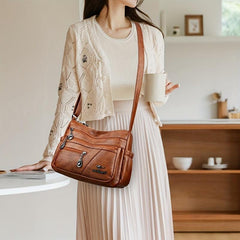 Soft PU Leather Shoulder Bag Large Capacity Zipper Crossbody Bag