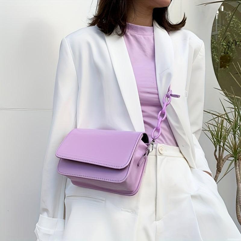 Minimalist Crossbody Bag Acrylic Chain Shoulder Purse Solid Small Square Bag
