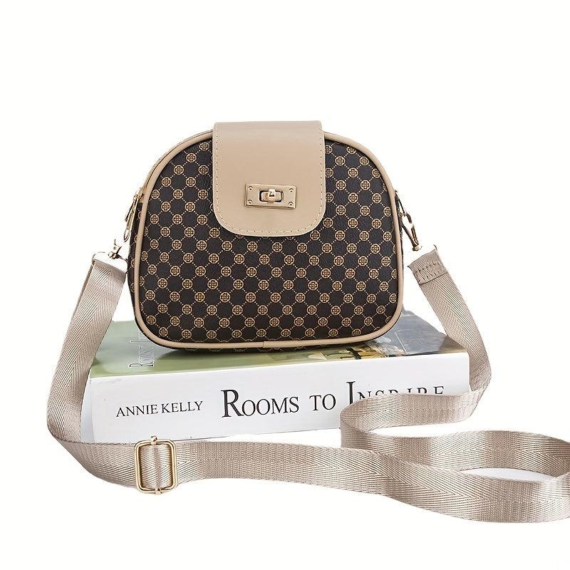 Mini Retro Print Crossbody Bag Classic PU Leather Shoulder Bag