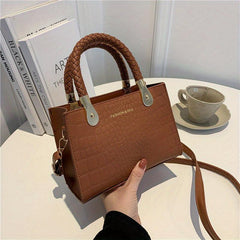 Textured Stone Pattern Tote Bag PU Shoulder Crossbody Handbag