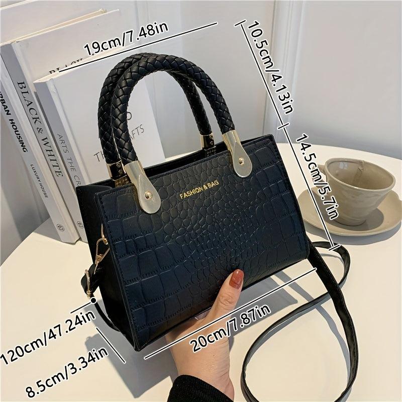 Textured Stone Pattern Tote Bag PU Shoulder Crossbody Handbag