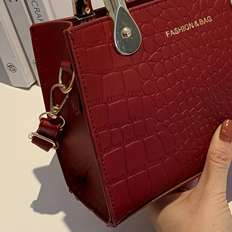 Textured Stone Pattern Tote Bag PU Shoulder Crossbody Handbag