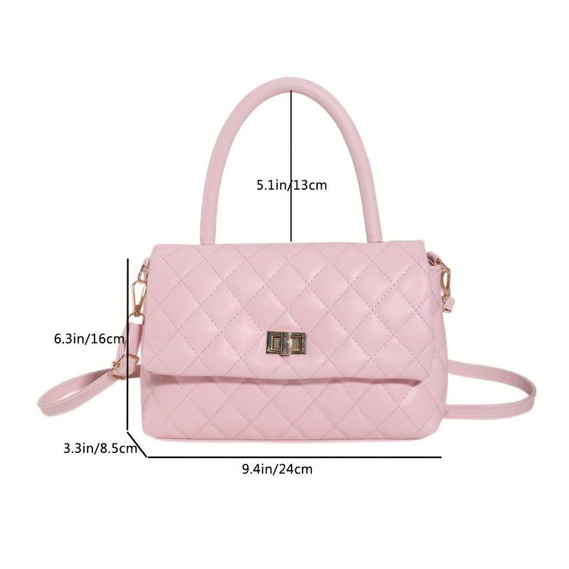 Argyle Pattern Quilted Crossbody Bag Turn Lock Shoulder Bag