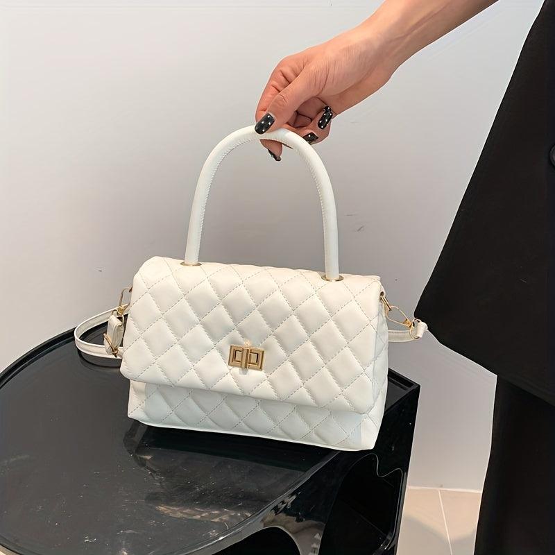 Argyle Pattern Quilted Crossbody Bag Turn Lock Shoulder Bag