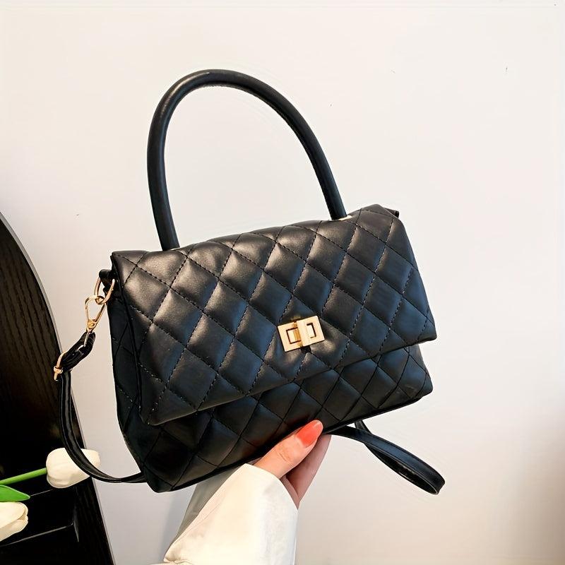 Argyle Pattern Quilted Crossbody Bag Turn Lock Shoulder Bag