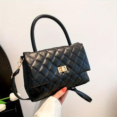 Argyle Pattern Quilted Crossbody Bag Turn Lock Shoulder Bag