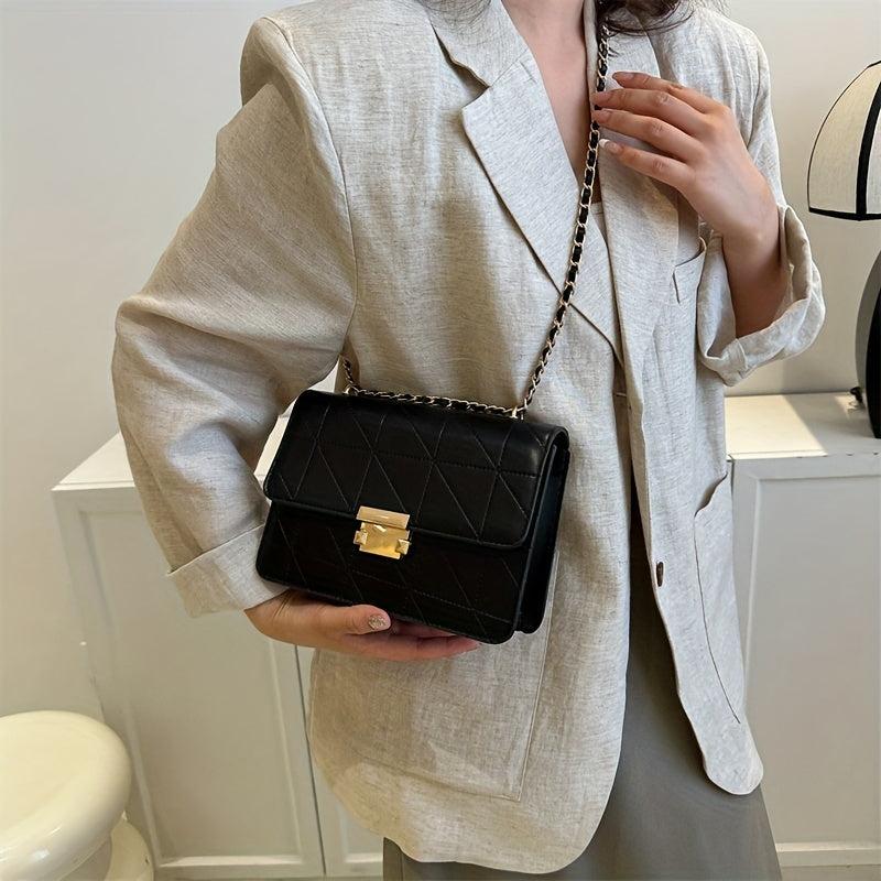 Quilted Chain Crossbody Bag Argyle Pattern Small Shoulder Bag for Work