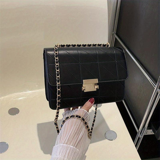 Quilted Chain Crossbody Bag Argyle Pattern Small Shoulder Bag for Work