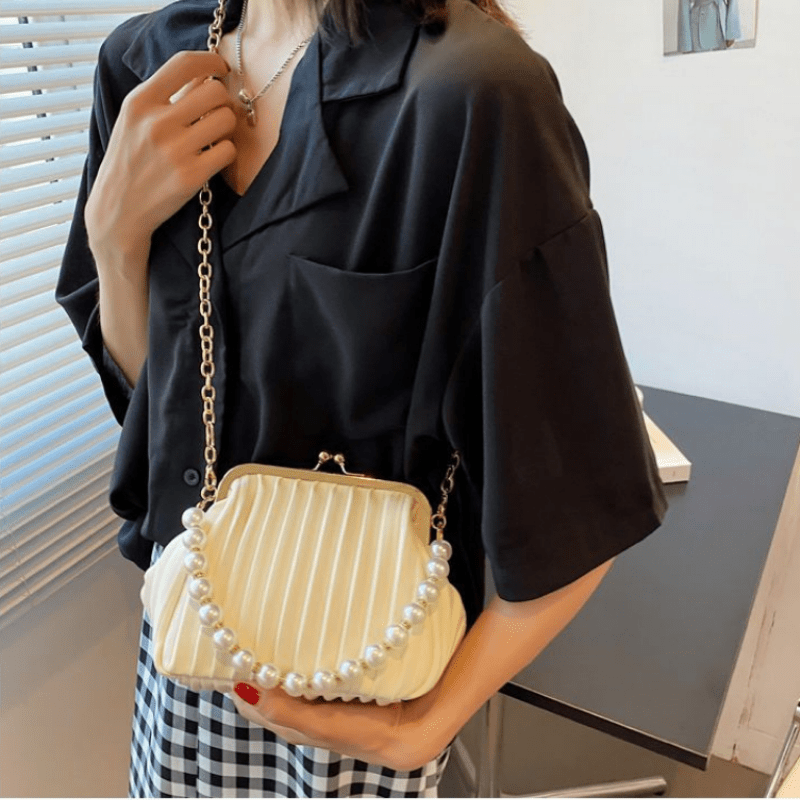 Ruched Crossbody Bag Faux Pear Chain Handbags Kiss Lock Clip Purses