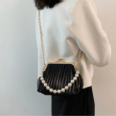 Ruched Crossbody Bag Faux Pear Chain Handbags Kiss Lock Clip Purses
