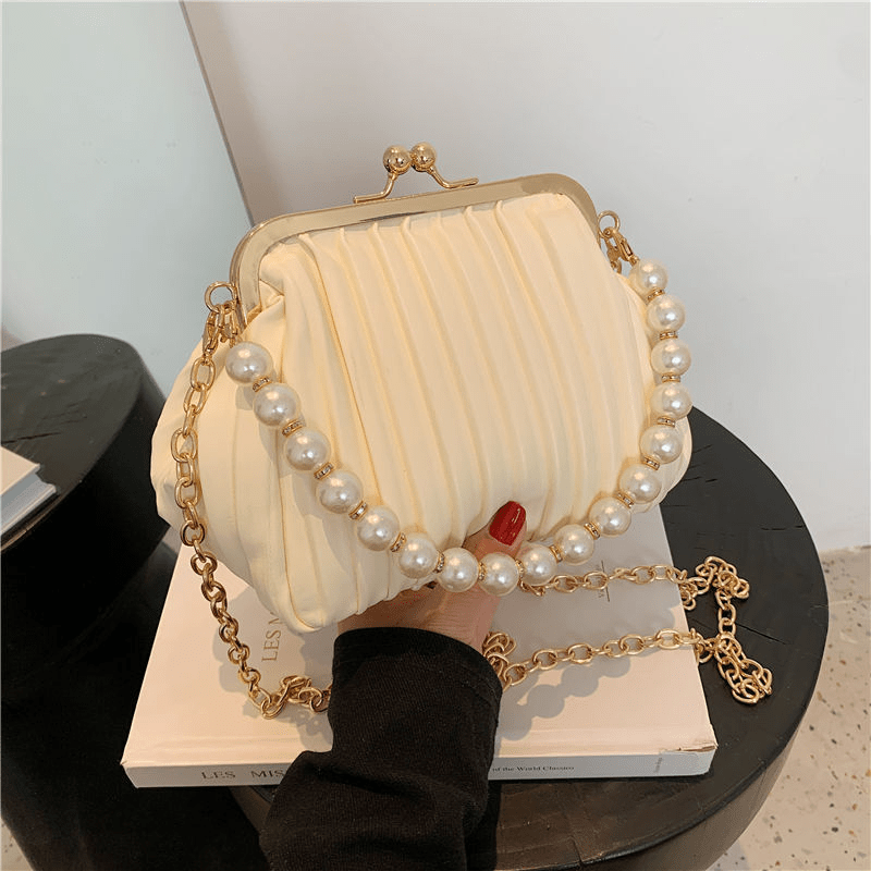 Ruched Crossbody Bag Faux Pear Chain Handbags Kiss Lock Clip Purses