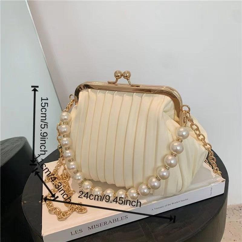 Ruched Crossbody Bag Faux Pear Chain Handbags Kiss Lock Clip Purses