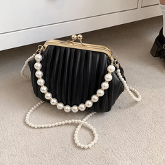 Ruched Crossbody Bag Faux Pear Chain Handbags Kiss Lock Clip Purses