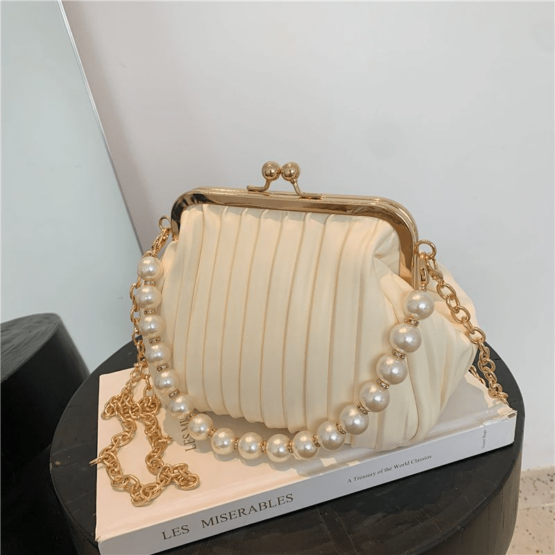 Ruched Crossbody Bag Faux Pear Chain Handbags Kiss Lock Clip Purses