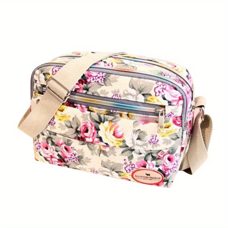 Flower Pattern Square Bag Classic Zipper Crossbody Bag Women's Purse