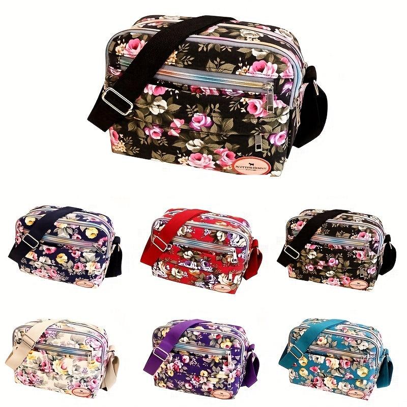 Flower Pattern Square Bag Classic Zipper Crossbody Bag Women's Purse
