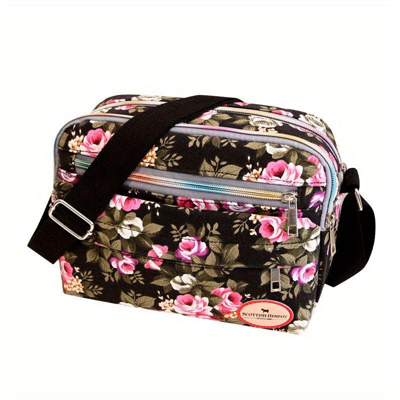 Flower Pattern Square Bag Classic Zipper Crossbody Bag Women's Purse