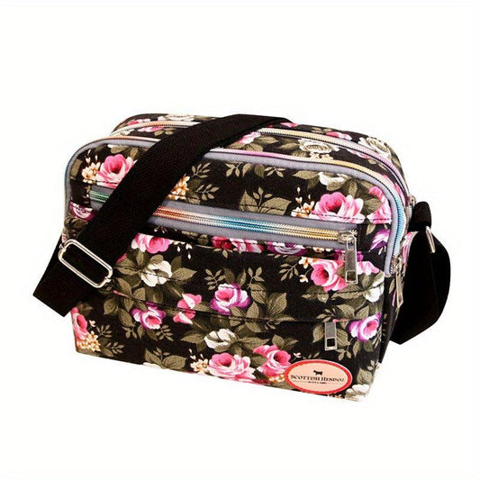 Flower Pattern Square Bag Classic Zipper Crossbody Bag Women's Purse