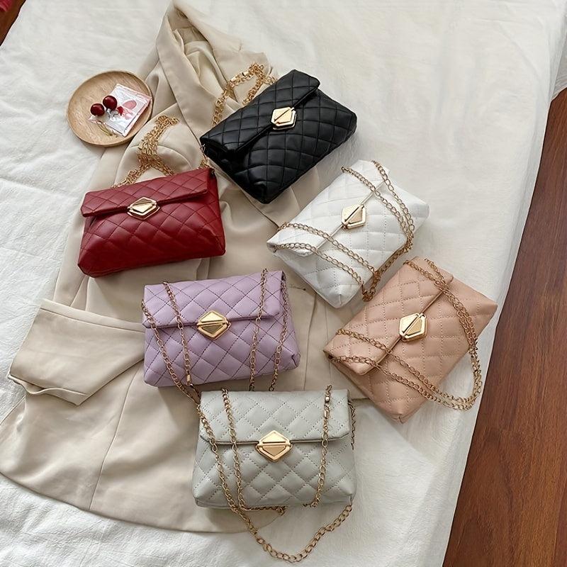 Argyle Quilted Crossbody Bag Chain Shoulder Buckle Flap Purse