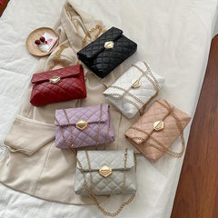 Argyle Quilted Crossbody Bag Chain Shoulder Buckle Flap Purse