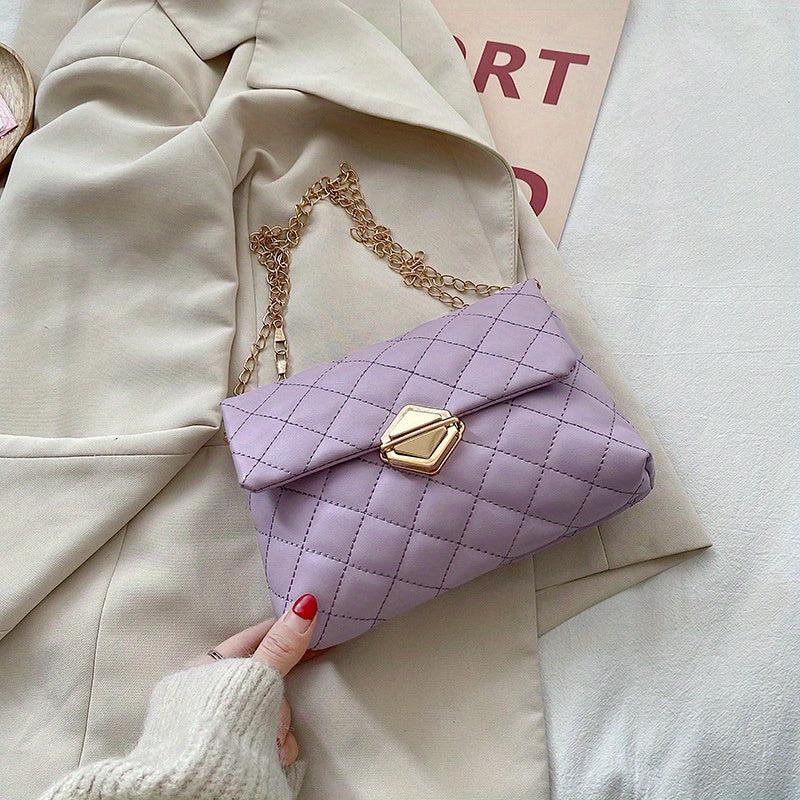 Argyle Quilted Crossbody Bag Chain Shoulder Buckle Flap Purse