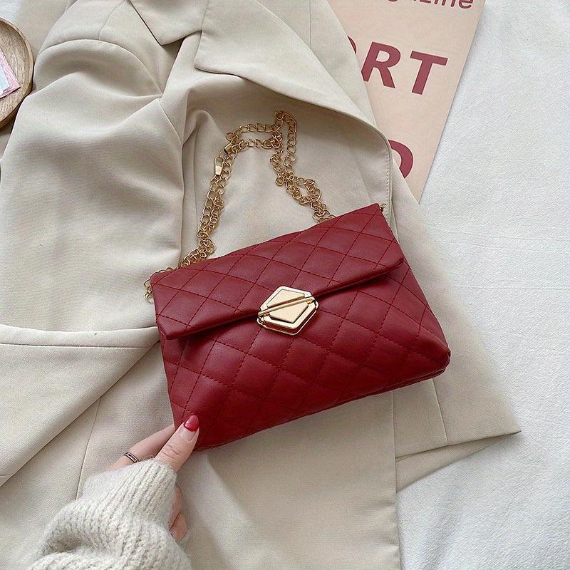 Argyle Quilted Crossbody Bag Chain Shoulder Buckle Flap Purse