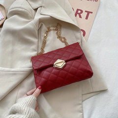 Argyle Quilted Crossbody Bag Chain Shoulder Buckle Flap Purse