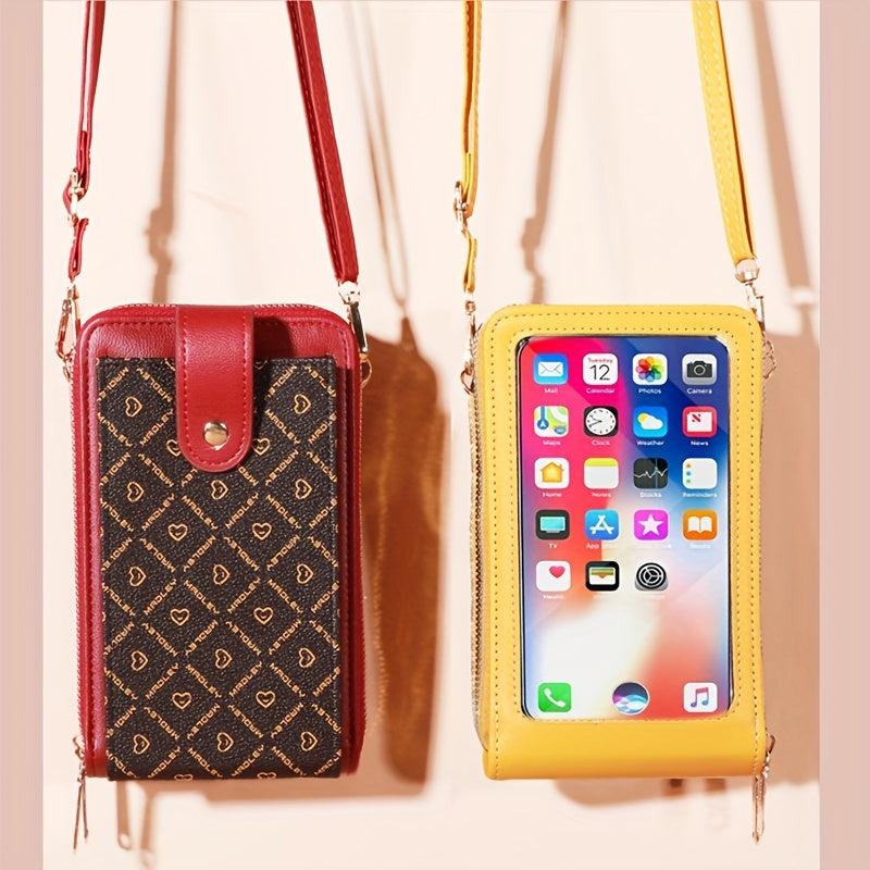 Geometric Pattern Crossbody Bag, Touch Screen Phone Purse