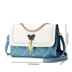 Colorblock Square Flap Bag Love Embroidered Shoulder Bag