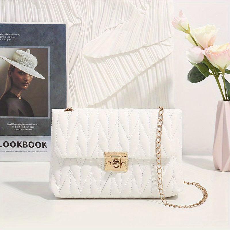 Quilted Chain Crossbody Bag Faux Leather Shoulder Bag
