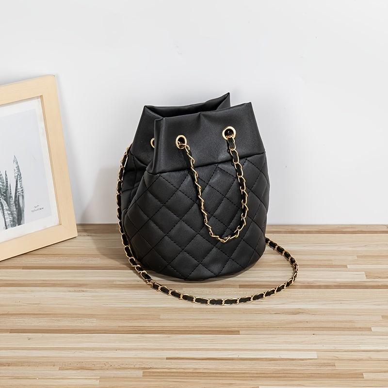 Minimalist Bucket Bag Argyle Pattern Shoulder Bag