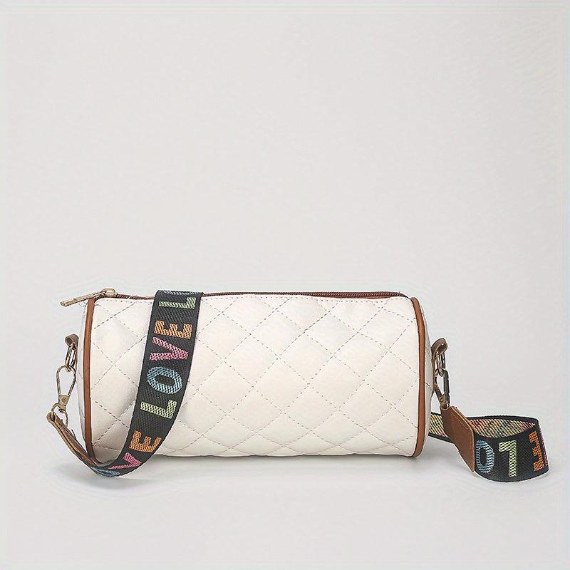 Argyle Pattern Crossbody Bag Love Printed Strap Barrel Bag