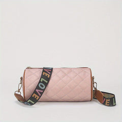 Argyle Pattern Crossbody Bag Love Printed Strap Barrel Bag